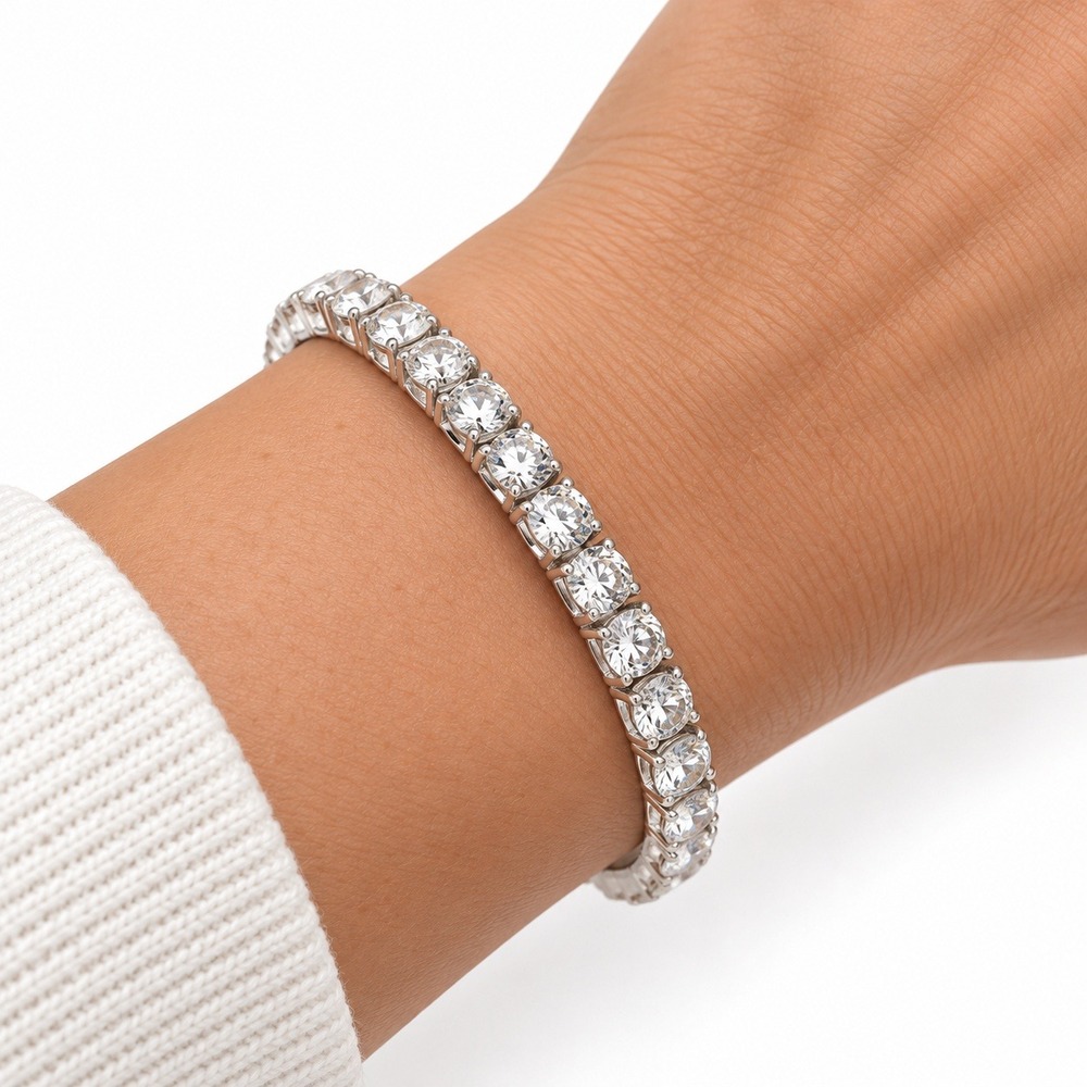 Silver Tone Clear Rhinestone Cuff Bracelet Crystal Tennis Style Statement